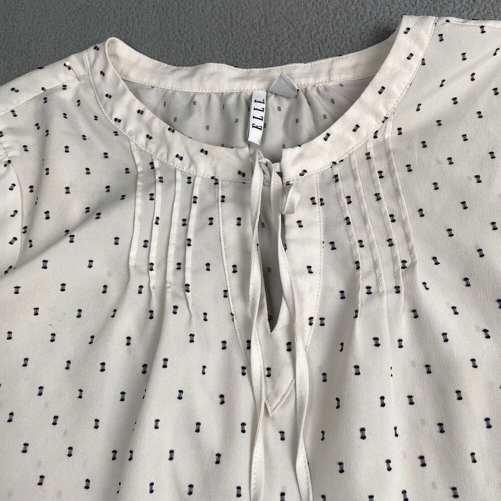 Elle Women’s size Large White Black Polka Dots Pleated Half Sleeves Blouse - Picture 8 of 13